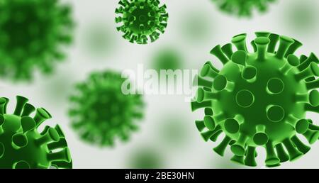 3D Coronavirus Background, 3D Render Covid-19 Background, 3D Model Coronavirus Background With Green Color Stock Photo
