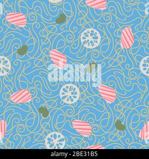 noddles with salmon seamless vector pattern Stock Vector