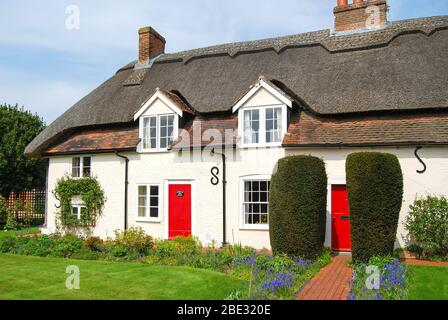 Thatched country cottage, Denmead, Hampshire, England, United Kingdom Stock Photo