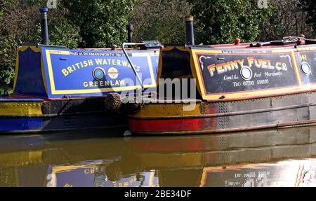 British Canal & River Trust, working canal barge boats, Northwich,Cheshire Ring,British Waterways,Greenlaw Stock Photo