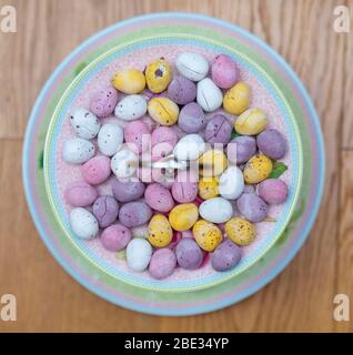 Mini Easter Eggs on a cake stand Stock Photo