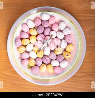 Mini Easter Eggs on a cake stand Stock Photo