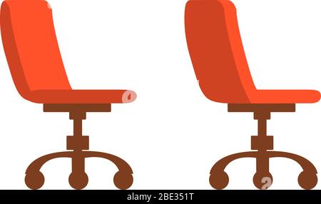 Two computer red chairs with wheels. Vector isolated flat illustration. Stock Vector