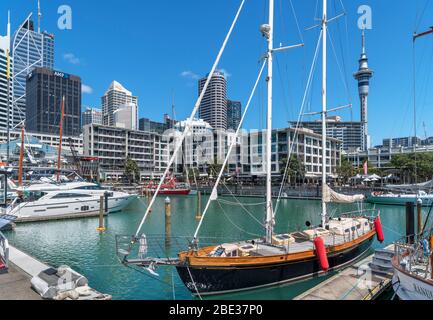 Skyline of the Central Business District from Viaduct Harbour, Auckland, New Zealand Stock Photo