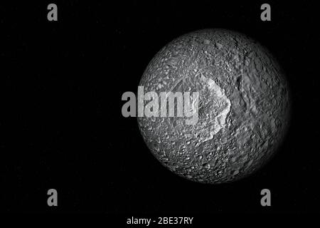 3D rendering of Mimas, one of the moon of Saturn. Stock Photo