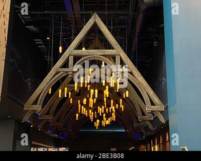 Candles hanging from ceiling - Harry Potter WB Studio Tour Stock Photo