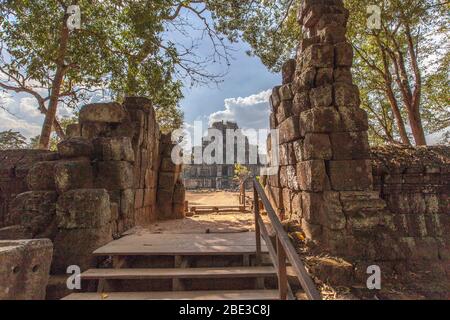 Beng Mealea Temple is a temple in the Angkor Wat style located east of the main group of temples at Angkor, Siem Reap, Cambodia. Stock Photo