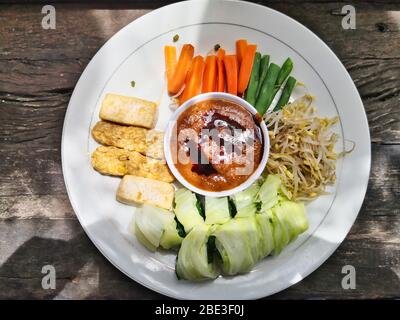 Indonesian salad, its name is ' Gado gado ' it's traditional Indonesian vegan salad Stock Photo