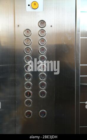 Elevator . One floor on elevator buttons . Buttons with floors numbers in an elevator lift . The elevator buttons in the business building . Stock Photo