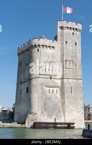 Walled entry port of La Rochelle in France tower of the Chaine saint Nicolas Stock Photo