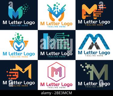 Fashion M letter technology network logo sign. Letter M Pixel Logo Design  Template Element. M letter technology logo Stock Vector Image & Art - Alamy