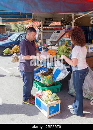 Roadside stall selling fresh fruit, St Paul's Bay, Malta Stock Photo