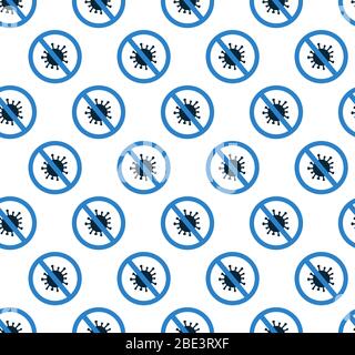 Vector seamless pattern in flat style. Endless texture. Stop coronavirus COVID-19 concept. Prohibit sign. Novel bacterium. No infection, germs Stock Vector