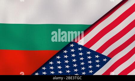 Two states flags of Bulgaria and United States. High quality business background. 3d illustration Stock Photo
