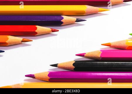 Color pencils on the light background, can be used as illustration or different concepts. Stock Photo