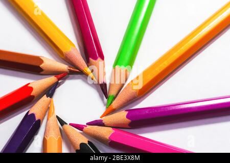 Color pencils on the light background, can be used as illustration or different concepts. Stock Photo