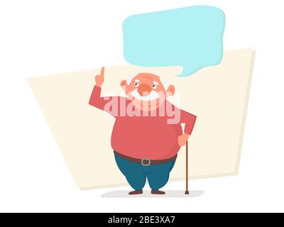 Senior man with stick giving advice about life pointing with finger up. Copyspace for text. Stock Vector