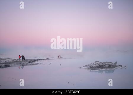 Beautiful landscape and sunset near Blue lagoon hot spring spa in Iceland Stock Photo