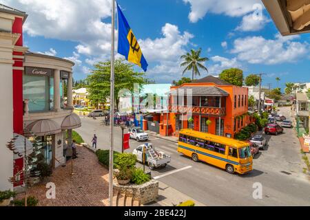 View of traditional 'Reggae Reggae' bus at Holetown, Barbados, West Indies, Caribbean, Central America Stock Photo