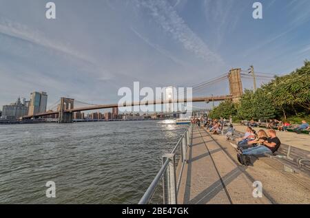 Wide angle Brooklyn Bridge panorama, New York Stock Photo