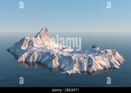 An island of snow mountain on the sea, 3d rendering. Computer digital drawing. Stock Photo