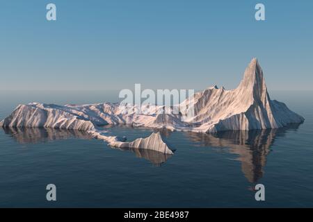 An island of snow mountain on the sea, 3d rendering. Computer digital drawing. Stock Photo