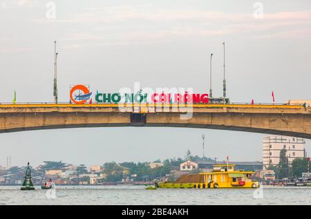 Road bridge crossing the Hau River, Mekong Delta; Can Tho, Vietnam Stock Photo