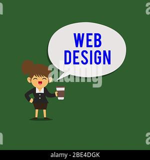 Writing note showing Web Design. Business concept for Website development Designing and process of creating websites Female Hu analysis Wearing Unifor Stock Photo
