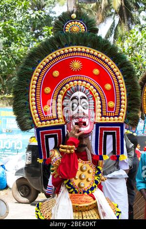 dancers of kathakali dancer,theyyam,thira,folk dancers,celebration,kerala festival,indian festival dancers,dance form india, Stock Photo