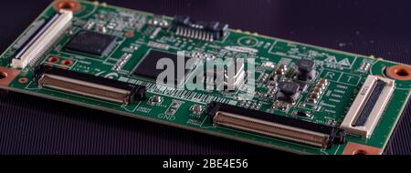 Microcontroller pcb. Close up printed circuit board of an electronic ...