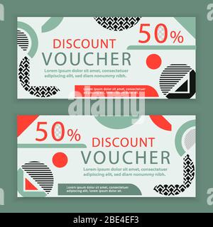 Geometry voucher template. Universal white flyer for business. Clean design for department stores, business. Geometry shapes with textures Stock Vector