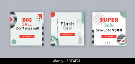 Business banners. Social Media Design. Template vector. Abstract red turquoise geometry designe elements on white background Stock Vector