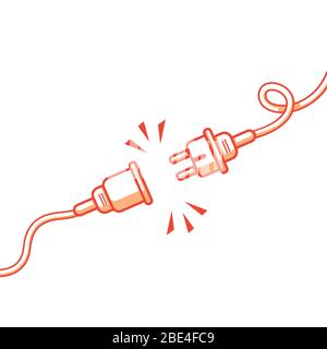 Vector unplugged and socket,404  error page not foundwith white background  design template for website background graphic or flat line minimalistic i Stock Vector