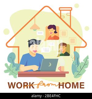 Work from home for Fighting Covid-19 or Coronavirus concept inscription design banner,background and fight to virus vector illustration Stock Vector