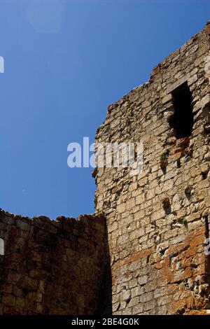 A corner of the walls at the ruined castle of Montsegur in the Ariege region of France Stock Photo