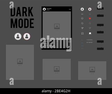 The vector instagram social network design kit dark mode Stock Vector