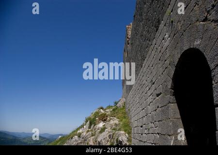 Montsegur castle and blue sky in the south of France Stock Photo