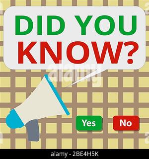 Writing note showing Did You Know Question. Business concept for when you are asking someone if they know fact or event Selection Button Green and Red Stock Photo