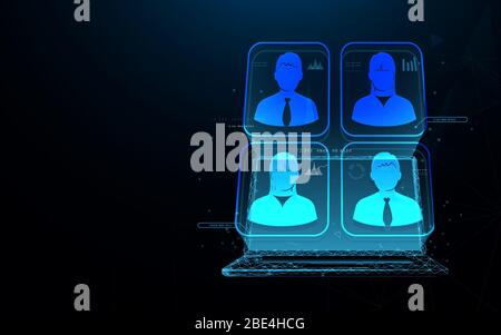 Working from home. Business team using laptop for a online meeting. Video conference. Stay home. Low poly vector Stock Vector