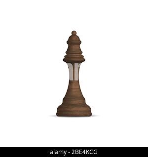 Black wooden chess piece queen. Front view, vector illustration. Stock Vector