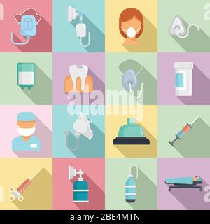 Anesthesia icons set. Flat set of anesthesia vector icons for web design Stock Vector