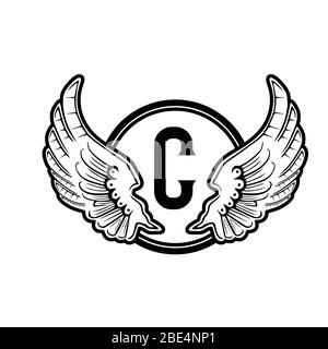 initial letter C Wing round badge logo design, isolated on white background Stock Vector