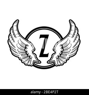initial letter AZ Wing round badge logo design, isolated on white background Stock Vector