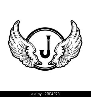 initial letter J Wing round badge logo design, isolated on white background Stock Vector
