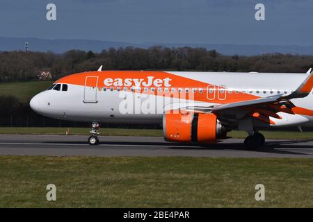 An easyJet aeroplane on the ground at Bristol Airport on the 16th of March 2020 Stock Photo
