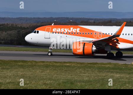 An easyJet aeroplane on the ground at Bristol Airport on the 16th of March 2020 Stock Photo