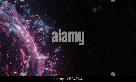 Abstract futuristic planet Earth surrounded by virtual elements. Dots and lines. Element of this image furnished by NASA. 3D rendering. Technology con Stock Photo
