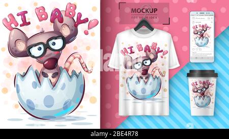 Funny mouse poster and merchandising Stock Vector