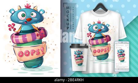 Monster coffee poster and merchandising. Stock Vector