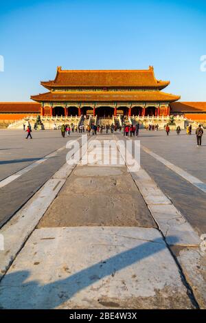 View inside the Forbidden City at sunset, Beijing, Xicheng, People's Republic of China, Asia Stock Photo